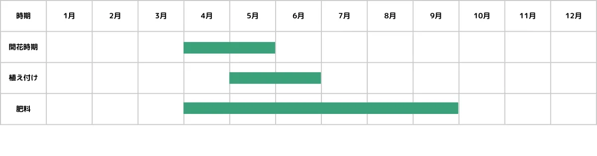 ミヤマホタルカズラ（リソドラ）の栽培カレンダー