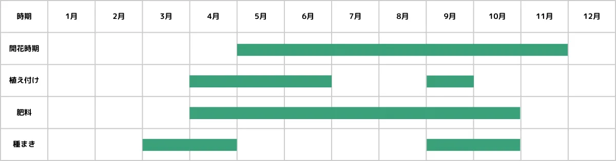 サンビタリアの栽培カレンダー