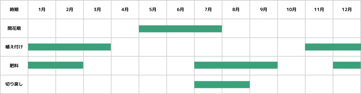 アジサイの栽培カレンダー