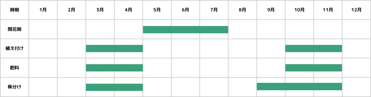 ヒューケレラの栽培カレンダー